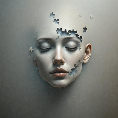 The primary subject of the image is a close-up of a woman's face, with a focus on her eyes and lips. The setting is a white background, which provides a clean and minimalistic look. The visual style is a combination of digital art and illustration, creating a unique and artistic representation of the woman's face. The colors are predominantly white, which adds to the clean and minimalistic atmosphere.